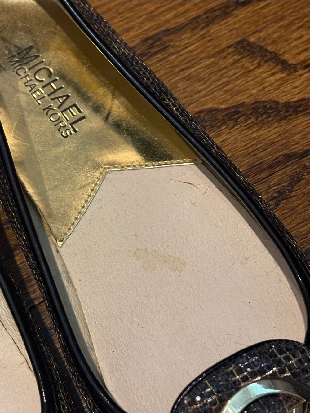Michael Kors Dark Brown Textured Logo Ballet Flats